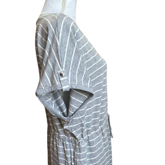 Rafaella - Short Sleeve Drawstring Waist Dress, Gray and white, size XL - Picture 10 of 11